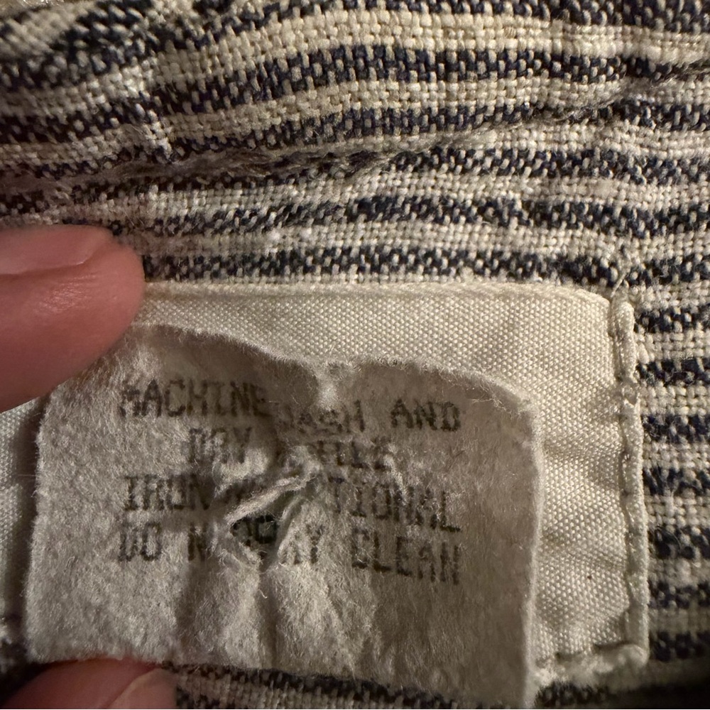 FLAX by Angelheart M Blue Taupe White Striped 100% Linen Short Sleeve T-Shirt - Picture 3 of 10